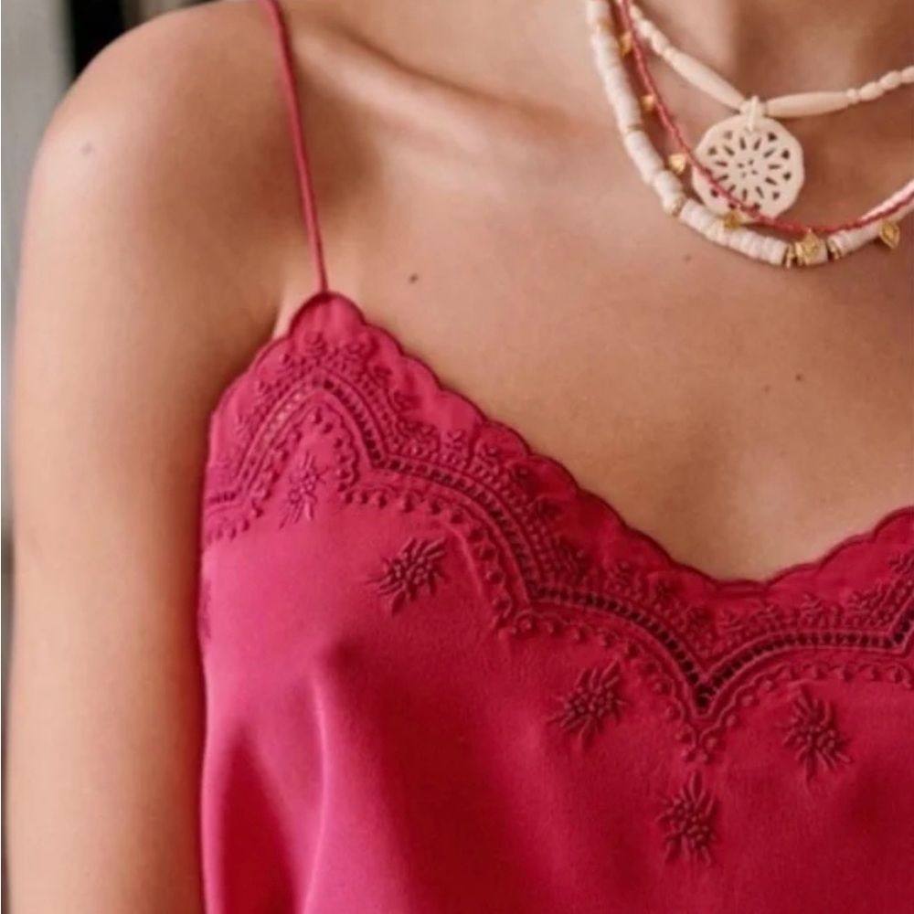 Sezane Silk Lace Spaghetti Strap Camisole